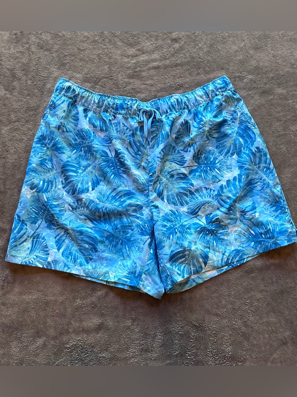 Reel Legends Blue Tropical Leaf Print Men's Athletic Shorts Size L
